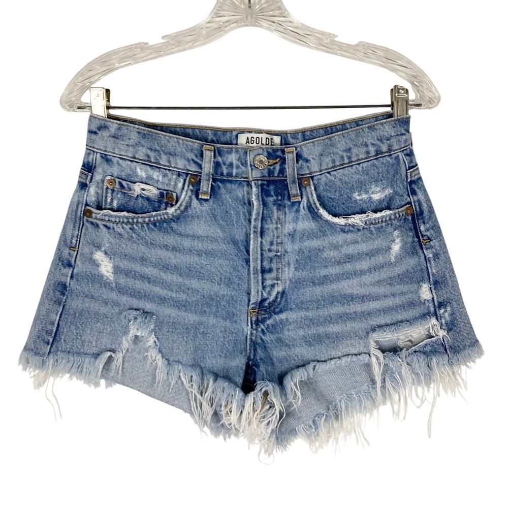 Nwot AGOLDE Shorts 24 Denim Ripped Distressed Raw-Hem Cut-Off Cotton USA